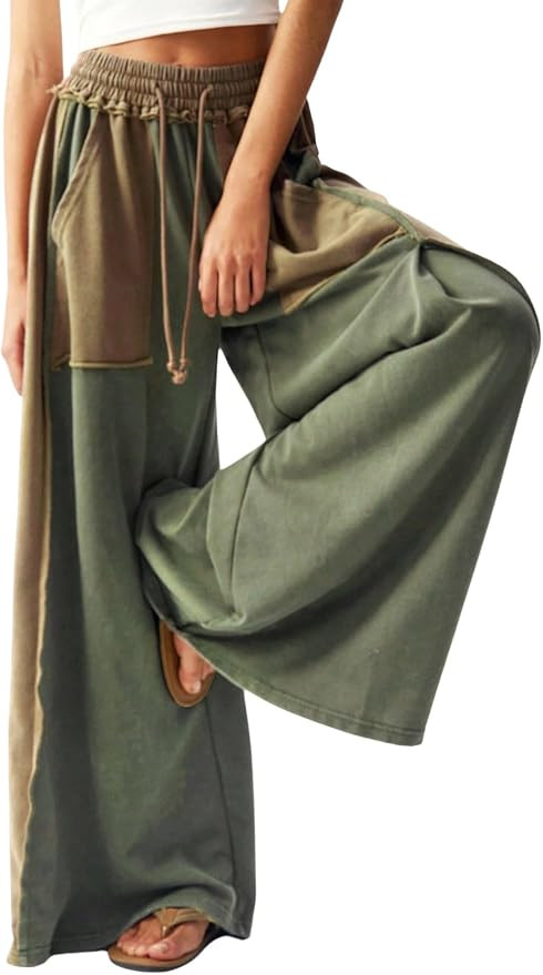 RoseSeek Women's Colorblock Wide Leg Baggy Sweatpants Palazzo Flowy Pants | Amazon (US)