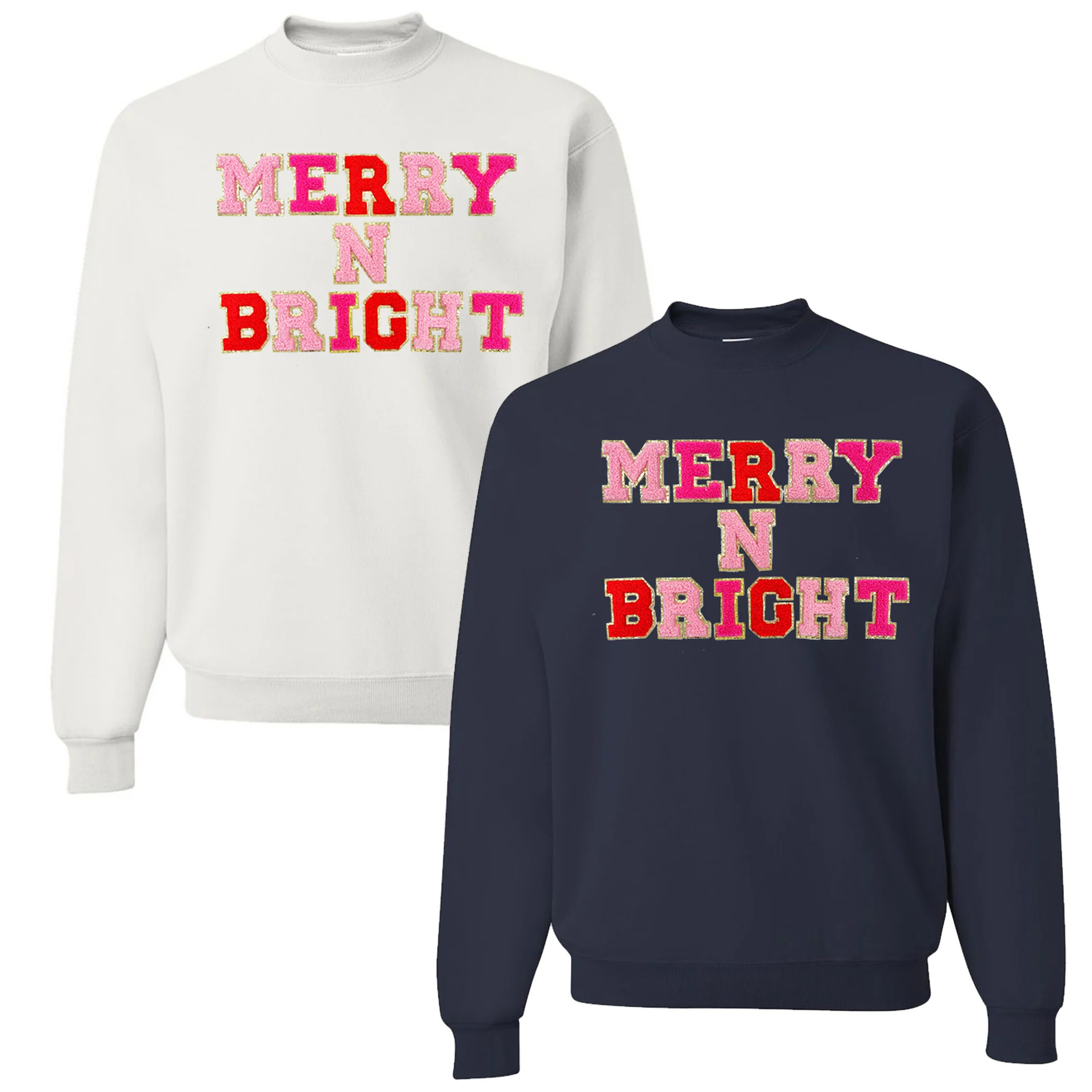 Merry N Bright Letter Patch Crewneck Sweatshirt | United Monograms
