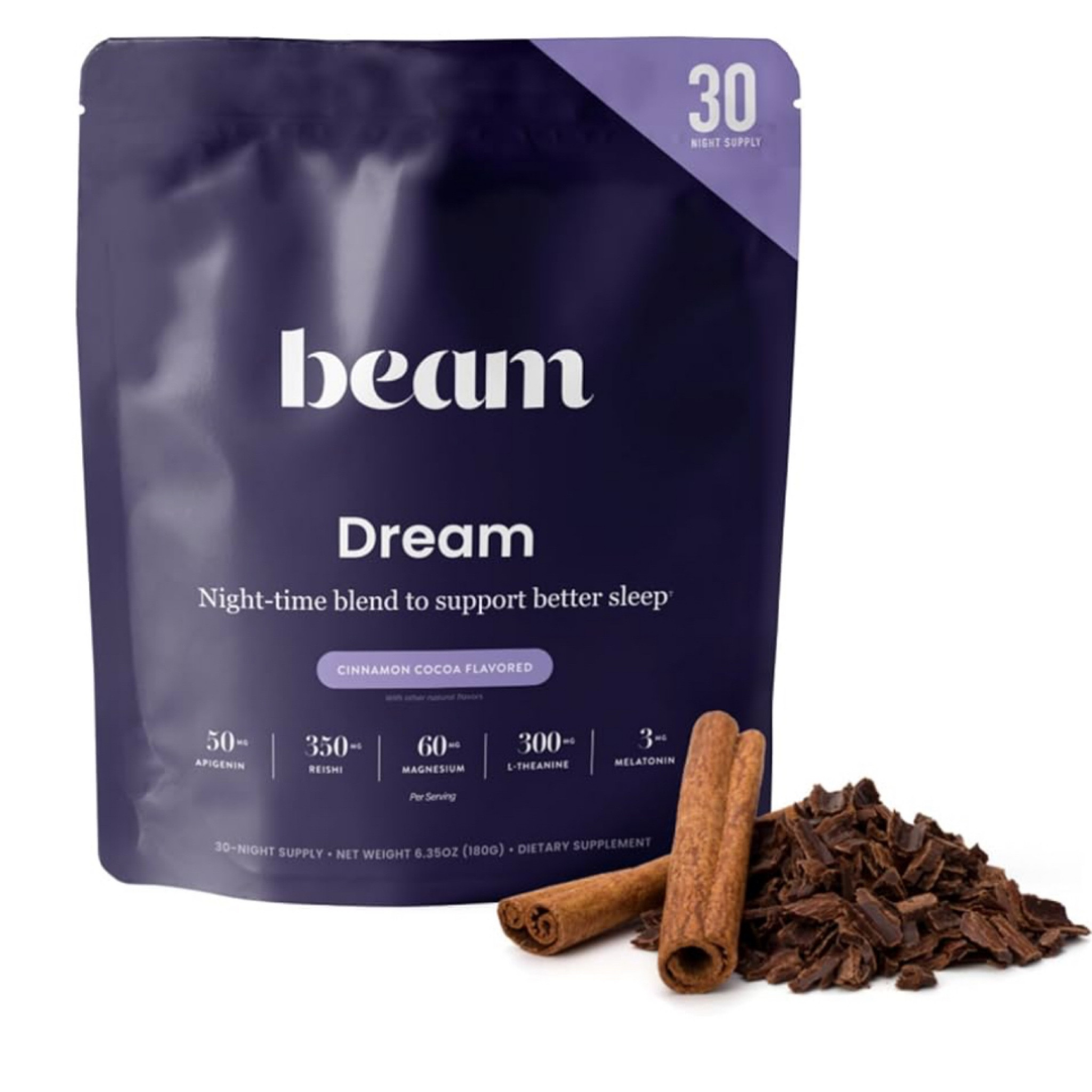 The best night time supplement to help you sleep! All good, clean ingredients and tastes like delicious hot cocoa! 