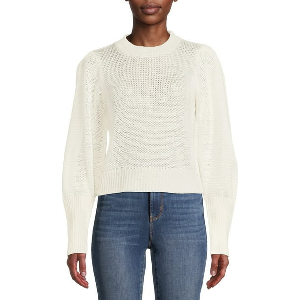 Time and Tru Women's Abbreviated Puff Sleeve Sweater - Walmart.com | Walmart (US)