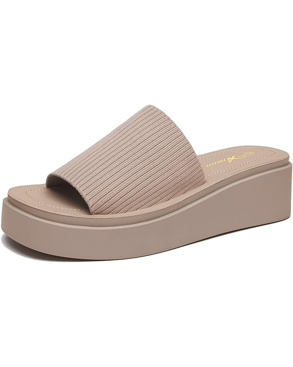 Athlefit Women's Slip On Platform Sandals Comfortable Open Toe Flatform Chunky Sandals | Amazon (US)