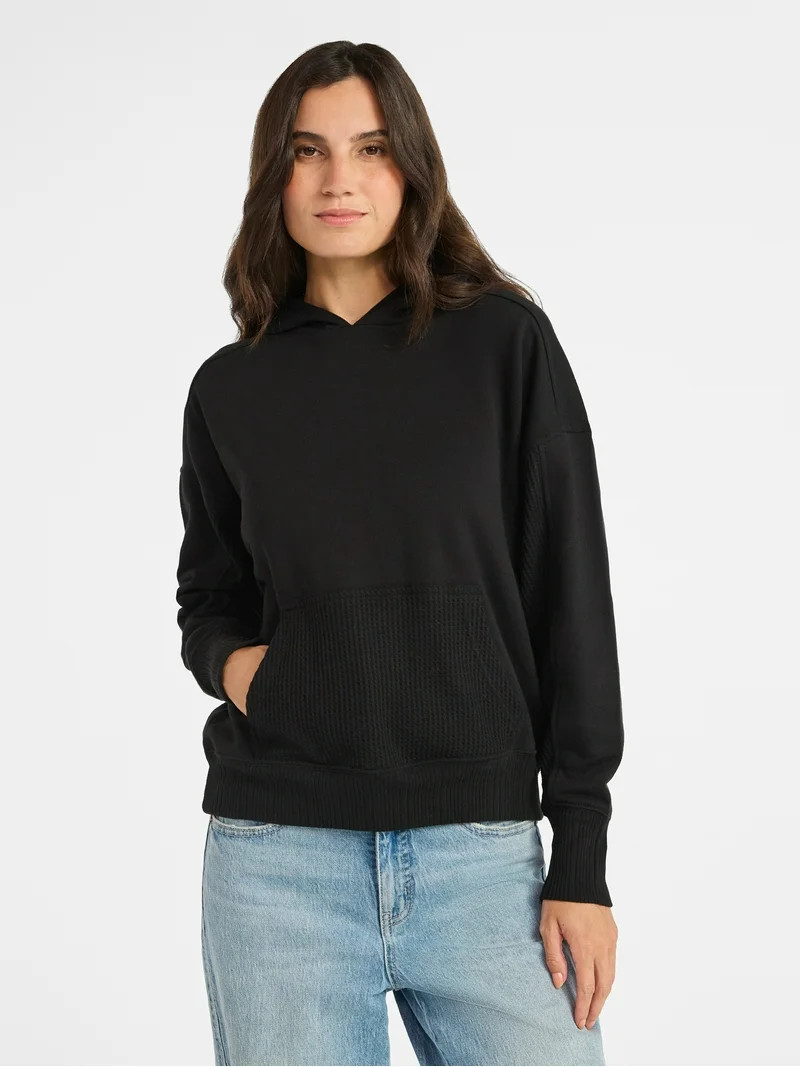 Time and Tru Waffle Pocket Mixed Media Hoodie, Size XS-XXXL | Walmart (US)