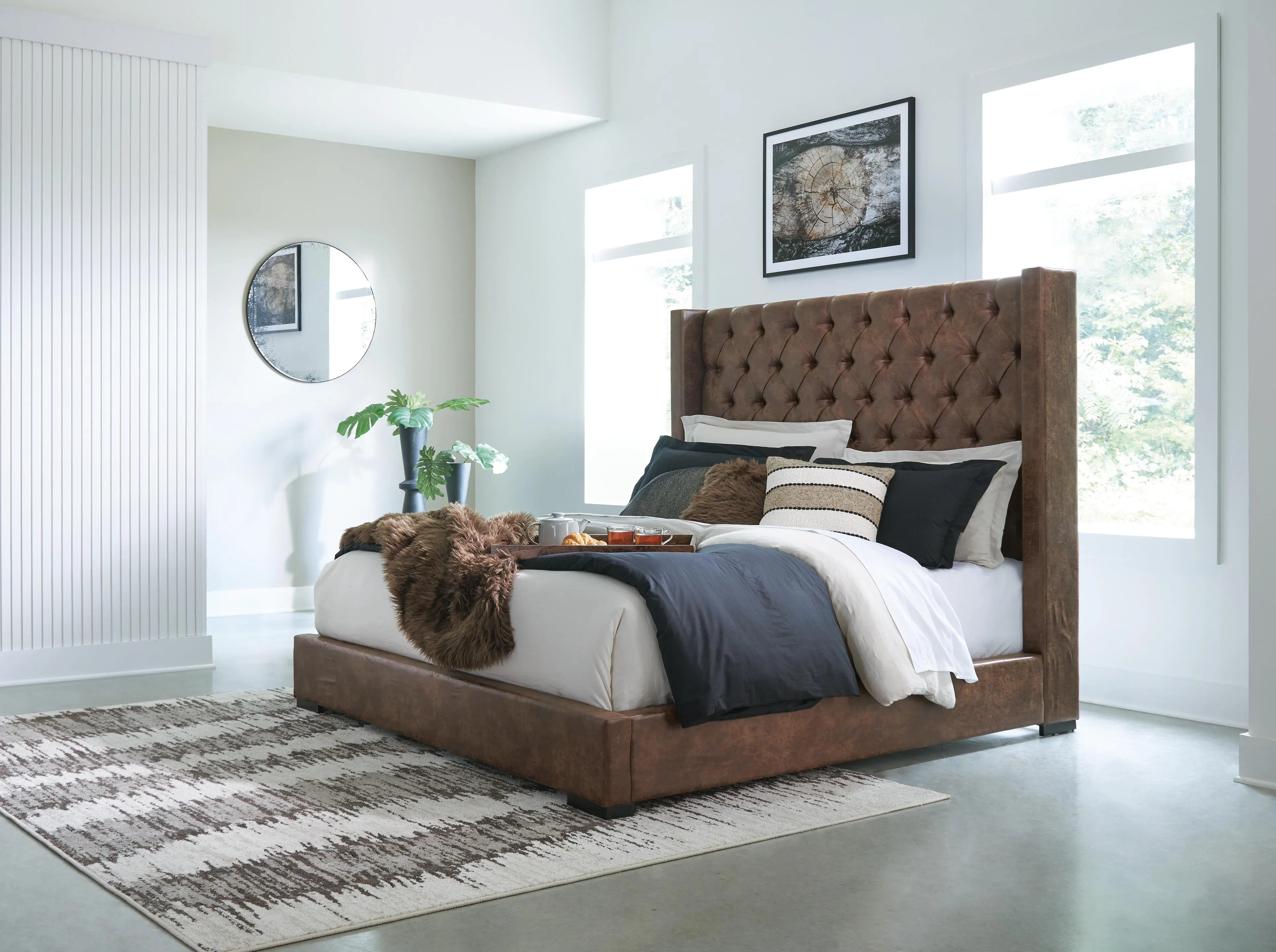 Steenlage King Faux Leather Upholstered Bed | Ashley