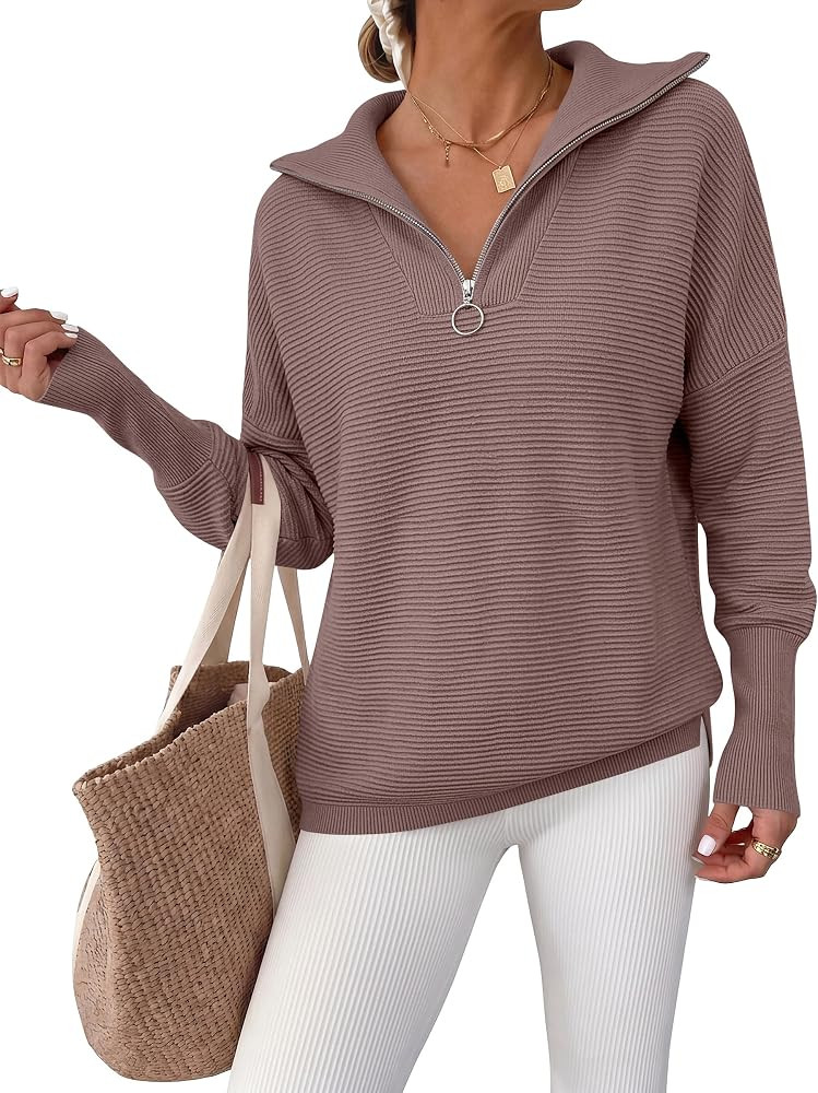 ANRABESS Women Long Sleeve Quarter Zip Pullover Fall Sweater | Amazon (US)
