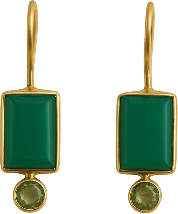 Green Amethyst and London Blue Topaz Gold Plated Sterling Silver Drop Earrings - Handmade Gemston... | Amazon (US)