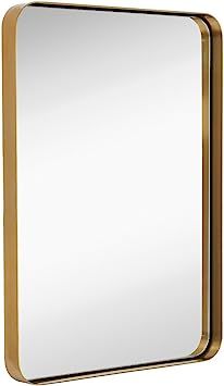 Hamilton Hills Contemporary Brushed Metal Wall Mirror | Glass Panel Gold Framed Rounded Corner De... | Amazon (US)