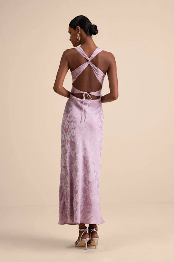 Liliya Lavender Satin Jacquard Backless Maxi Dress | Lulus
