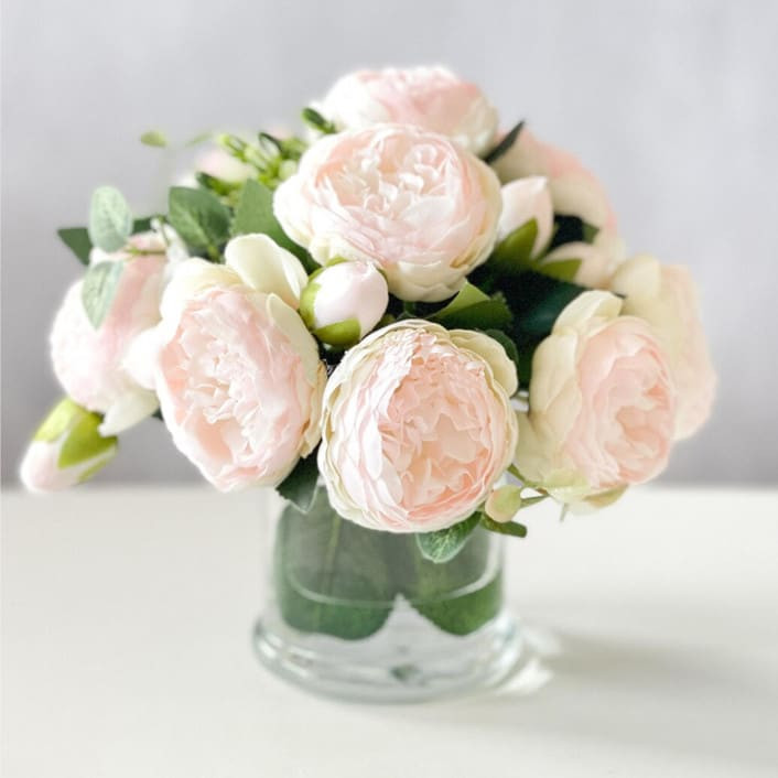 Light Pink Peonies, Artificial Flowers in Vase | Minted