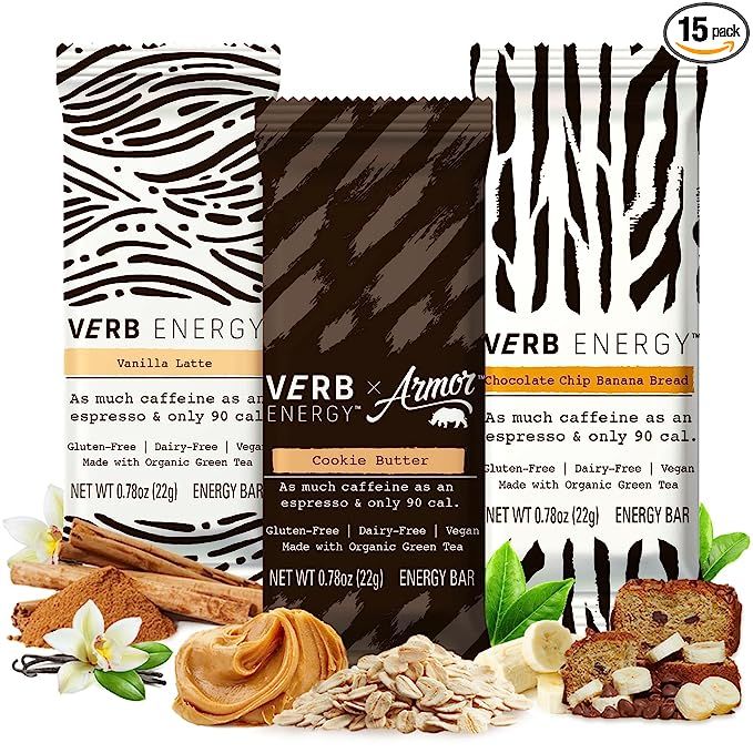 Verb Variety Pack - 15 Caffeinated Energy Bars in 3 Flavors - 90-Calorie Low Sugar Energy Bar - N... | Amazon (US)