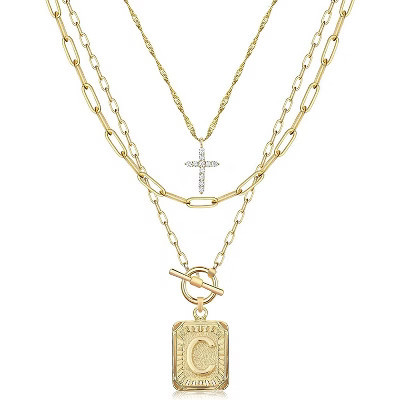 14K Gold Plated Layered Initial Necklace - Cross & Letter Pendant Choker | Target