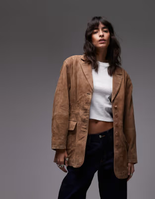 Urbancode drop shoulder oversized suede blazer jacket in camel | ASOS | ASOS (Global)