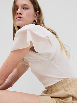 MicroRib Ruffle Sleeve T-Shirt | Gap (US)