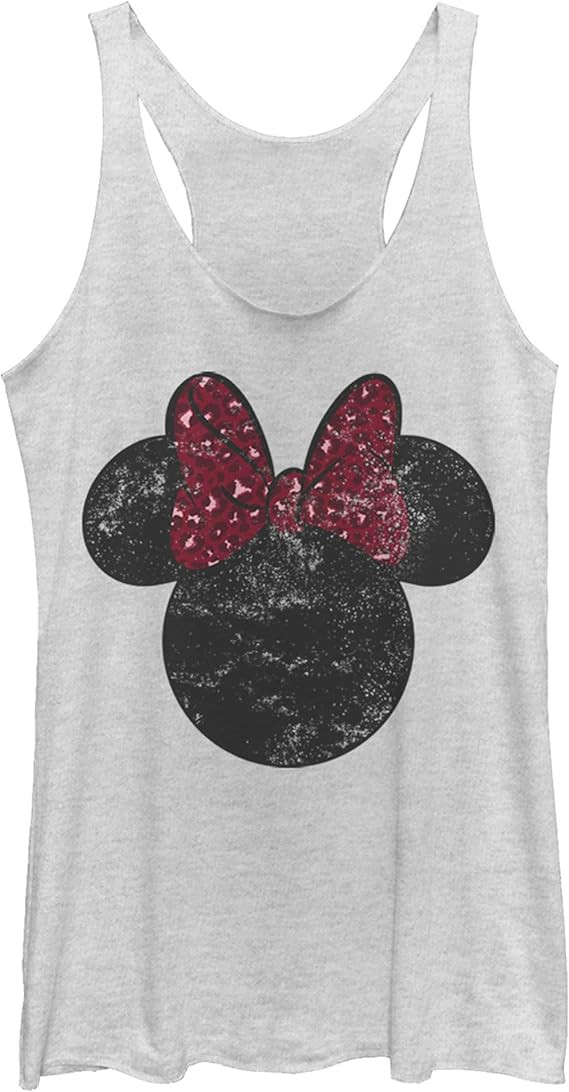 Women's Mickey & Friends Minnie Mouse Distressed Leopard Bow Racerback Tank Top | Amazon (US)