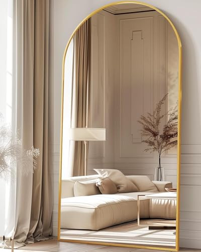 Full Length Mirror, 78"x38" Floor Mirror Freestanding, Arched Full Body Mirror Floor Standing Mirror with Stand for Bedroom, Hanging Mounted Mirror for Living Room Cloakroom, Gold | Amazon (US)