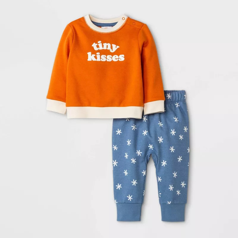 Baby Boys' 2pc Tiny Kisses Fleece Top & Bottom Set - Cat & Jack™ Orange | Target