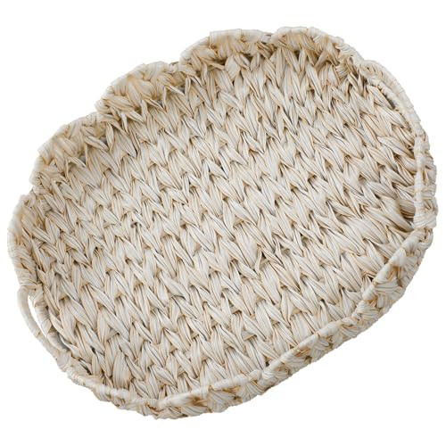 Coeusy 16.5'' Wicker Scalloped Tray,Boho Decorative Tray with Handles,Oval Woven Scalloped Basket for Coffee Tables,Bathroom,Ottoman,Living Room | Amazon (US)