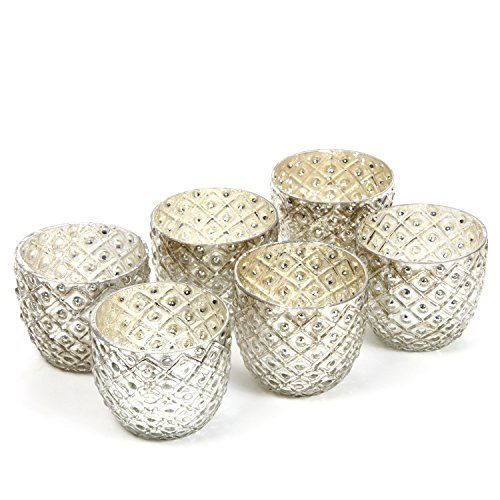 Hosley Set of 6 - Metallic Antique Silver LED Glass Votive/Tea Light Candle Holder 2.75" Diameter... | Amazon (US)