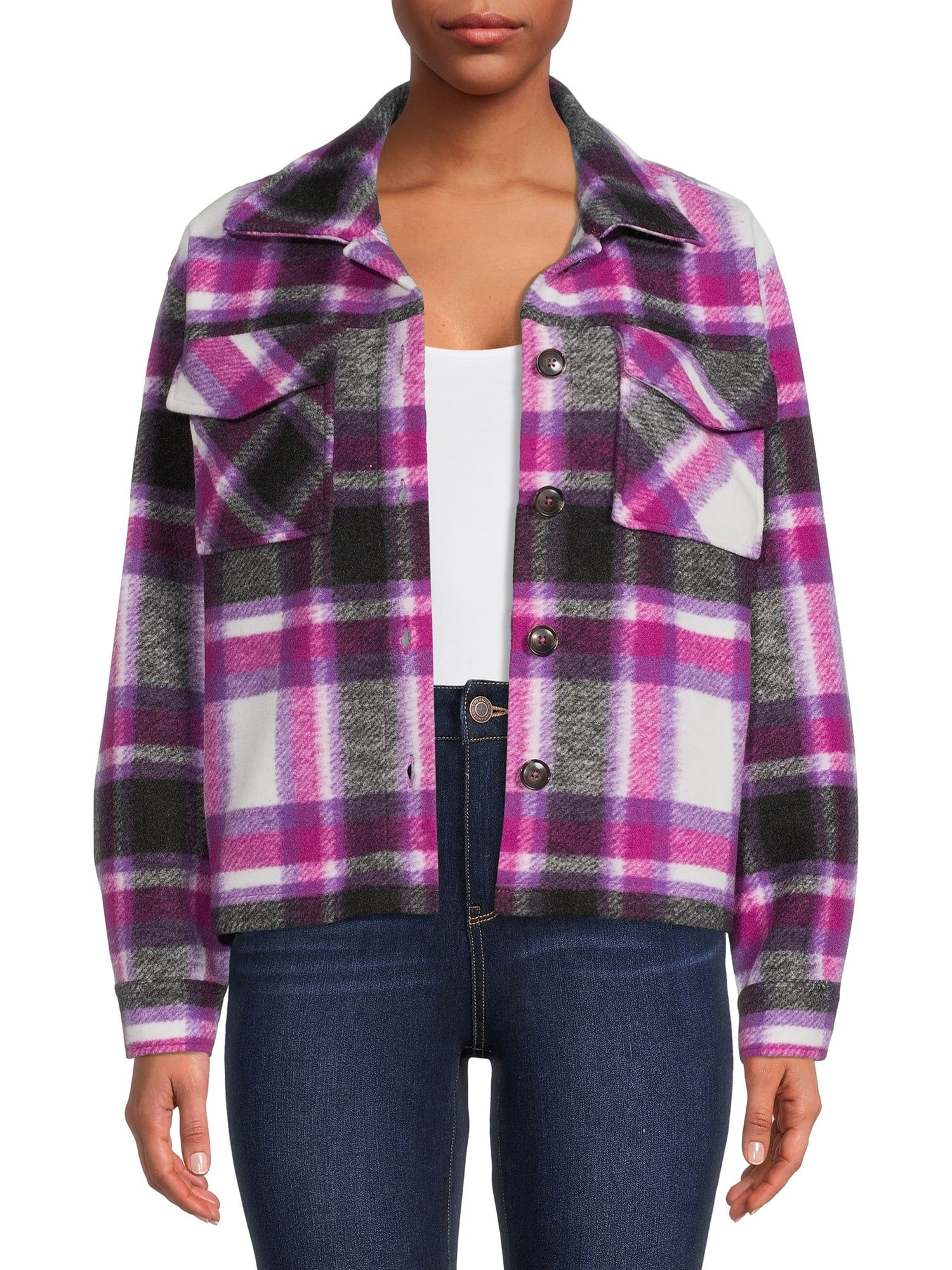 Time and Tru Women's Brushed Fleece Cropped Shacket, Sizes XS-XXXL | Walmart (US)