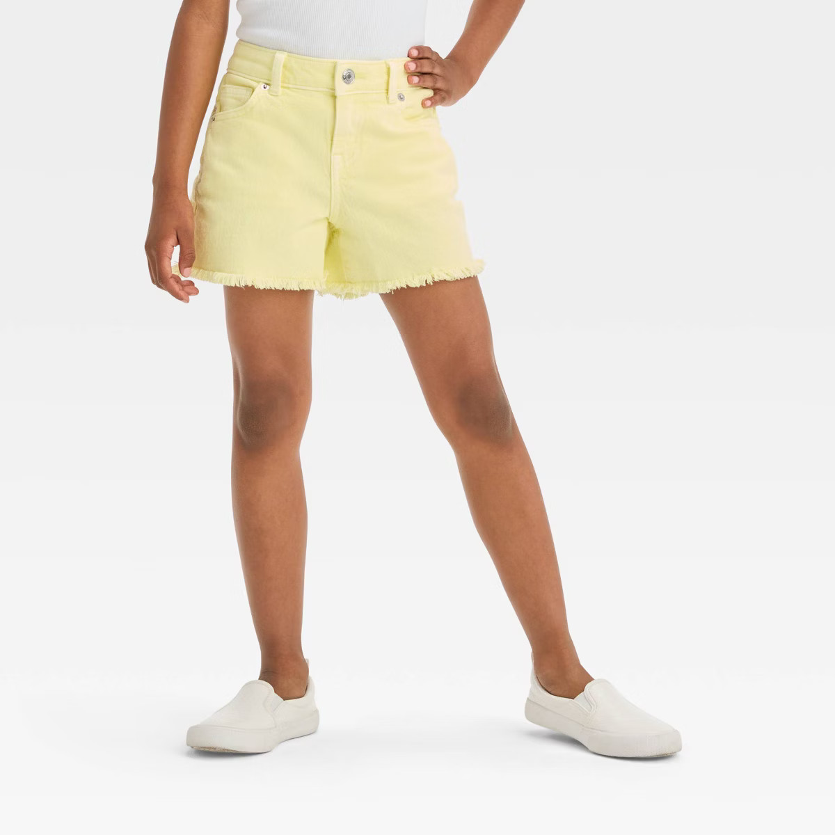 Girls' Mid-Rise Cut-Off Jean Shorts - Cat & Jack™ Light Yellow XS | Target