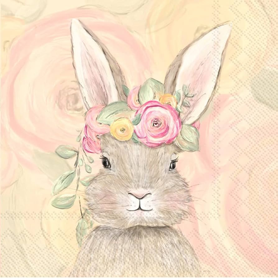 Boston International IHR 3-Ply Paper Napkins, 20-Count Cocktail Size, Bunny Flower Crown | Amazon (US)