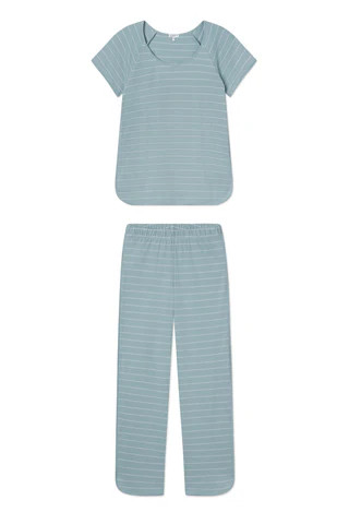 Pima Short-Long Set in Stone Blue Boating Stripe | Lake Pajamas