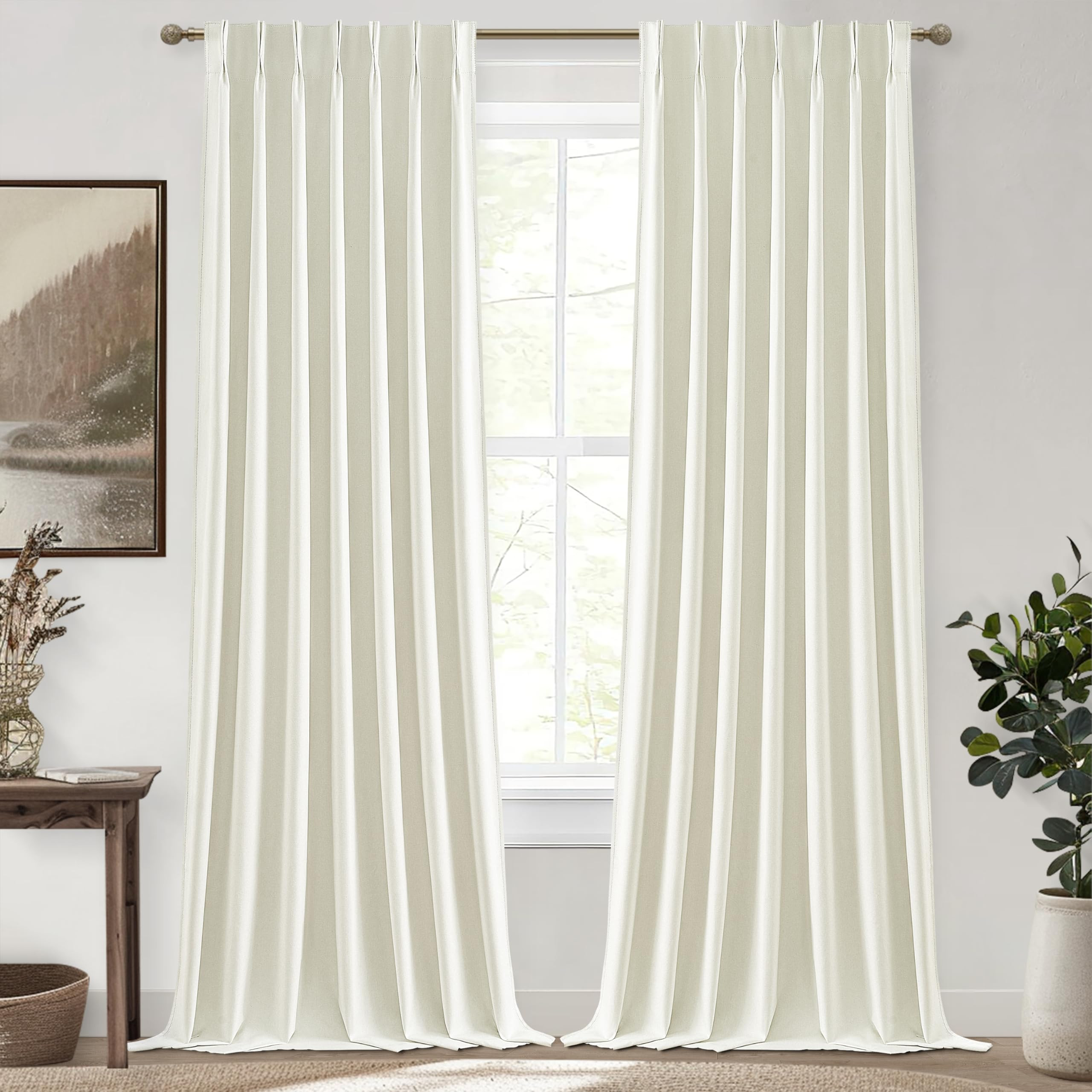 Cream White Blackout Drapes 96 Inches Long 2 Panels, Linen Room Darkening Fabric Thick for Bedroo... | Amazon (US)