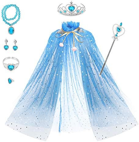 Fedio Princess Cape Set 7 Pieces Girls Princess Cloak with Tiara Crown, Wand for Little Girls Dre... | Amazon (US)