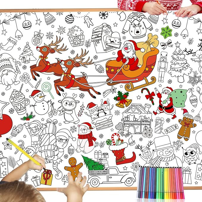 HOWAF Giant Christmas Coloring Poster with 24 Paint Pens, Jumbo Paper Coloring Banner or Tableclo... | Amazon (US)