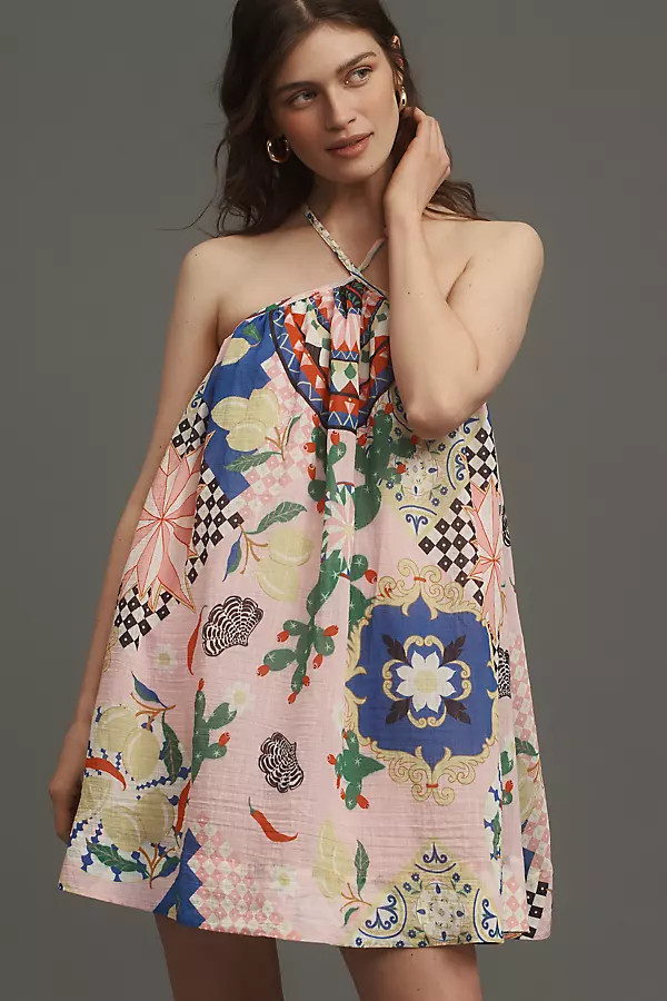 Printed Halter Swing Mini Dress | Anthropologie (US)
