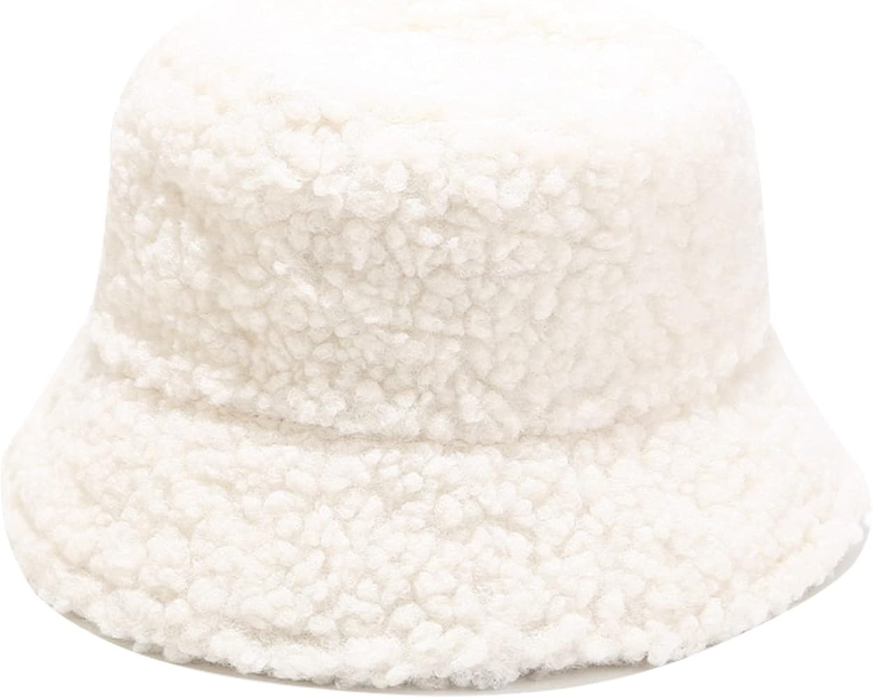 Winter Warm Plush Fuzzy Bucket Hat Faux Fur Shearling Fisherman Hats for Women | Amazon (US)