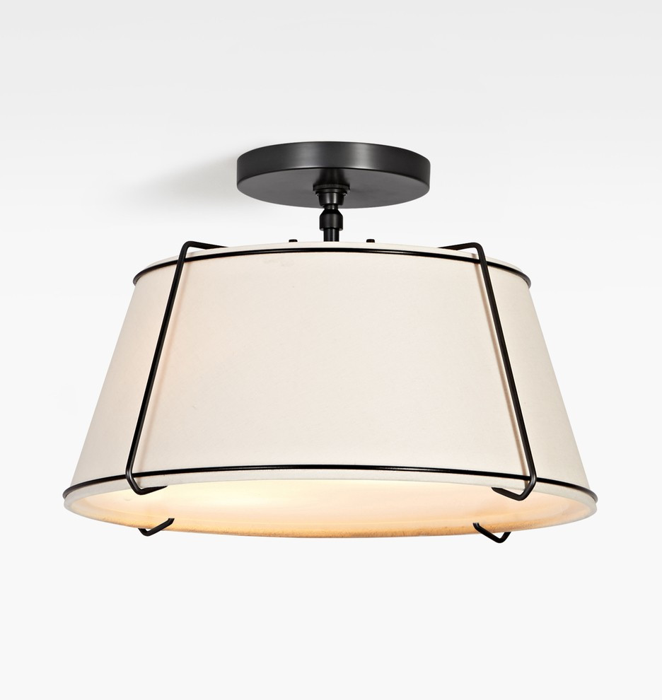 Conical 16" Aged Brass Drum Semi-Flush Fixture with White Shade
 | Rejuvenation | Rejuvenation