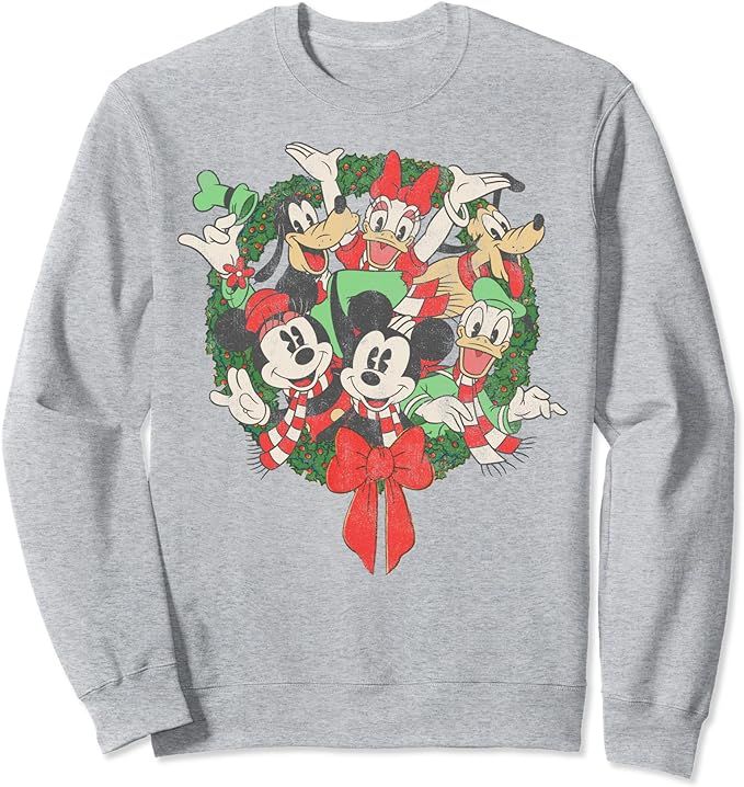 Disney Group Shot Christmas Wreath Sweatshirt,Long Sleeve | Amazon (US)