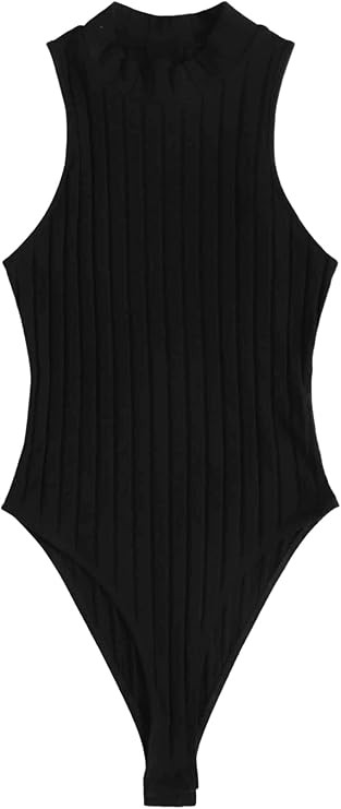 Milumia Women Sleeveless High Cut Ribbed Knit Mock Neck Basic Solid Bodysuits Tops | Amazon (US)