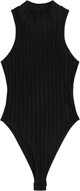 Milumia Women Sleeveless High Cut Ribbed Knit Mock Neck Basic Solid Bodysuits Tops | Amazon (US)