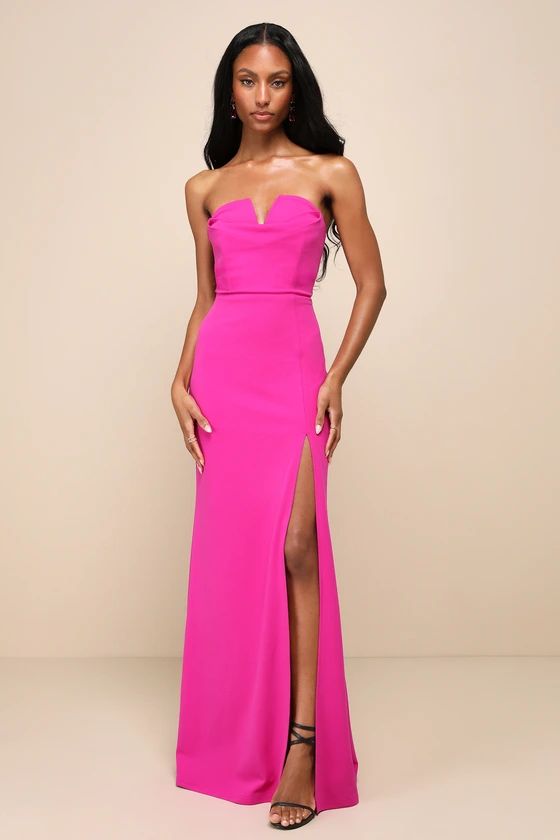 Effortless Radiance Magenta Strapless Mermaid Maxi Dress | Lulus