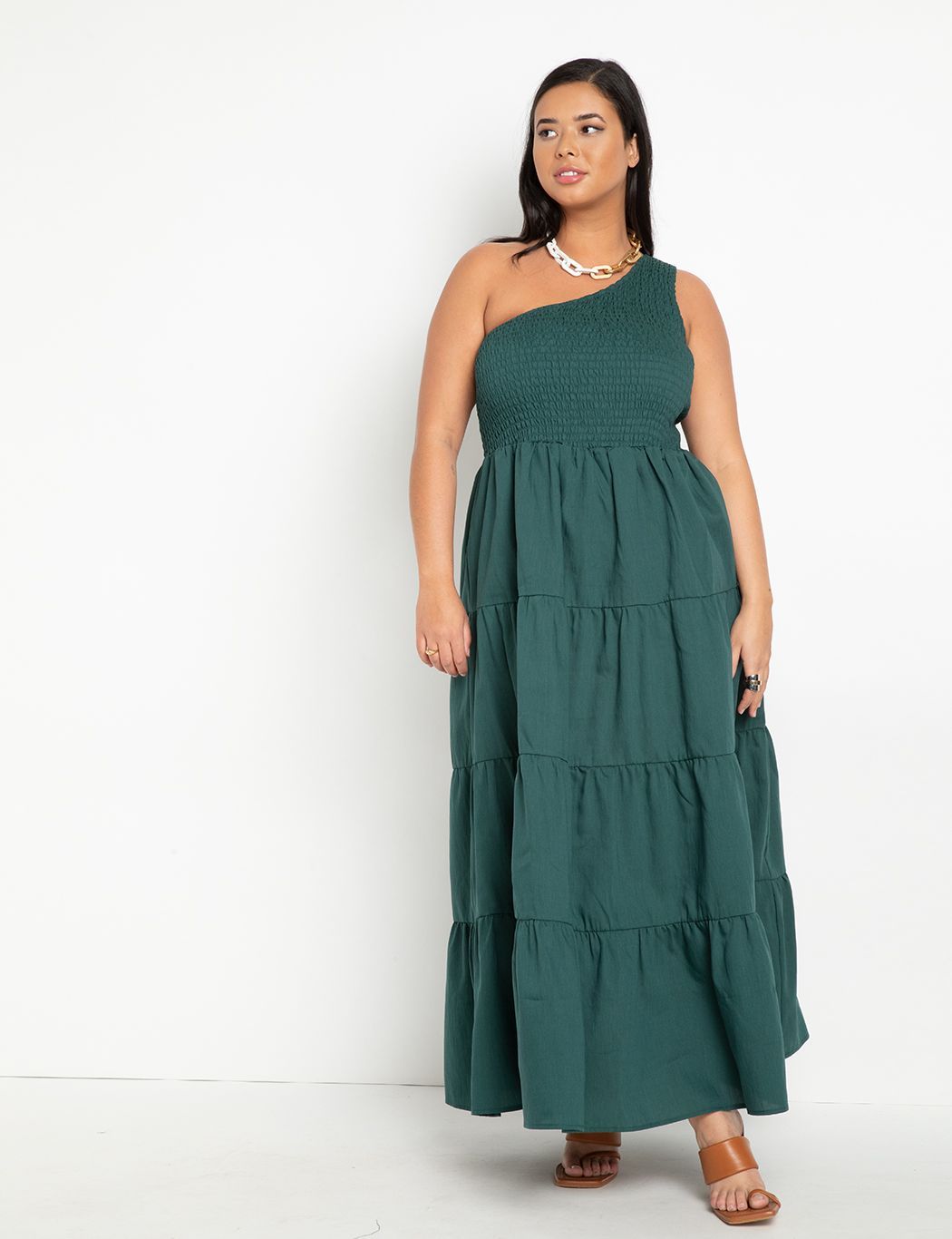 Smocked Bodice One Shoulder Dress | Women's Plus Size Dresses | ELOQUII | Eloquii