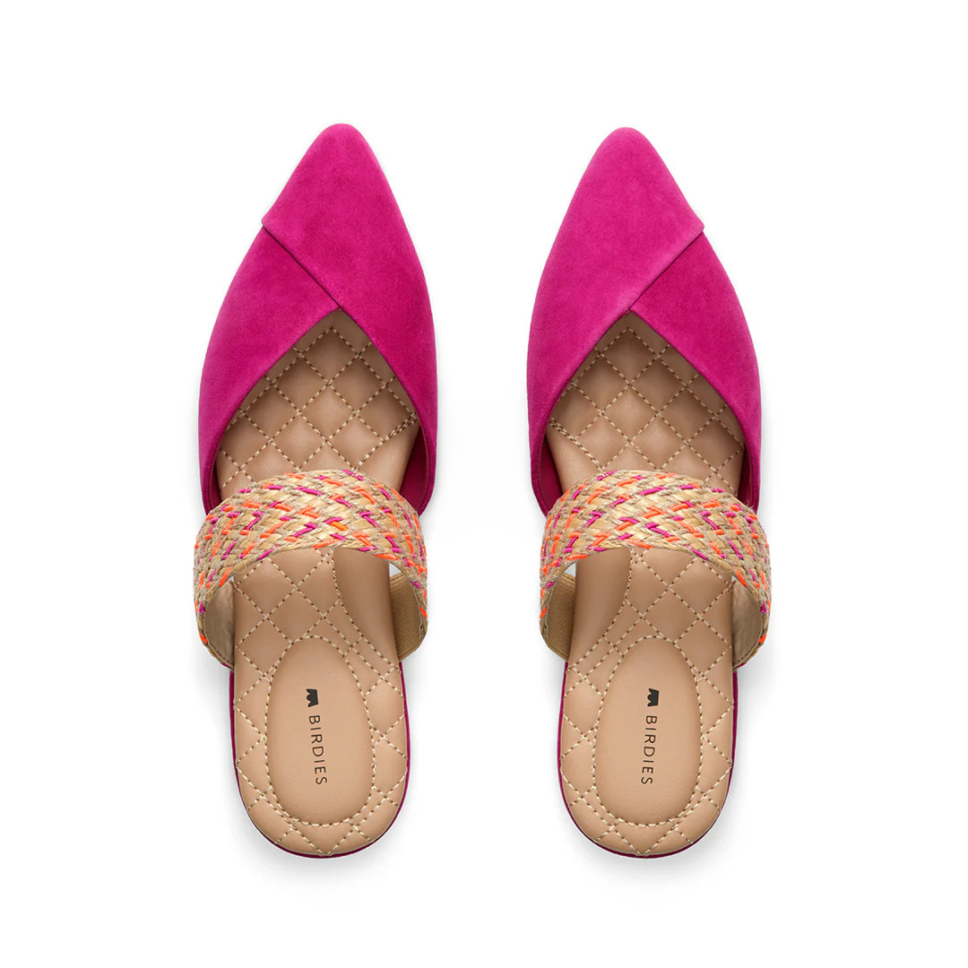 Birdies The Swan - Fuchsia Cuff Pink Slides, Size 12, Suede | BIRDIES