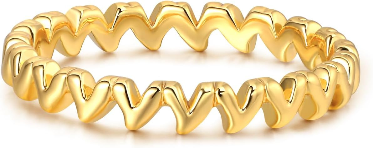 GNIRTSI Gold Heart Ring for Women 14K Gold Plated Minimalist Stack 3MM Wide Band Finger Jewelry S... | Amazon (US)