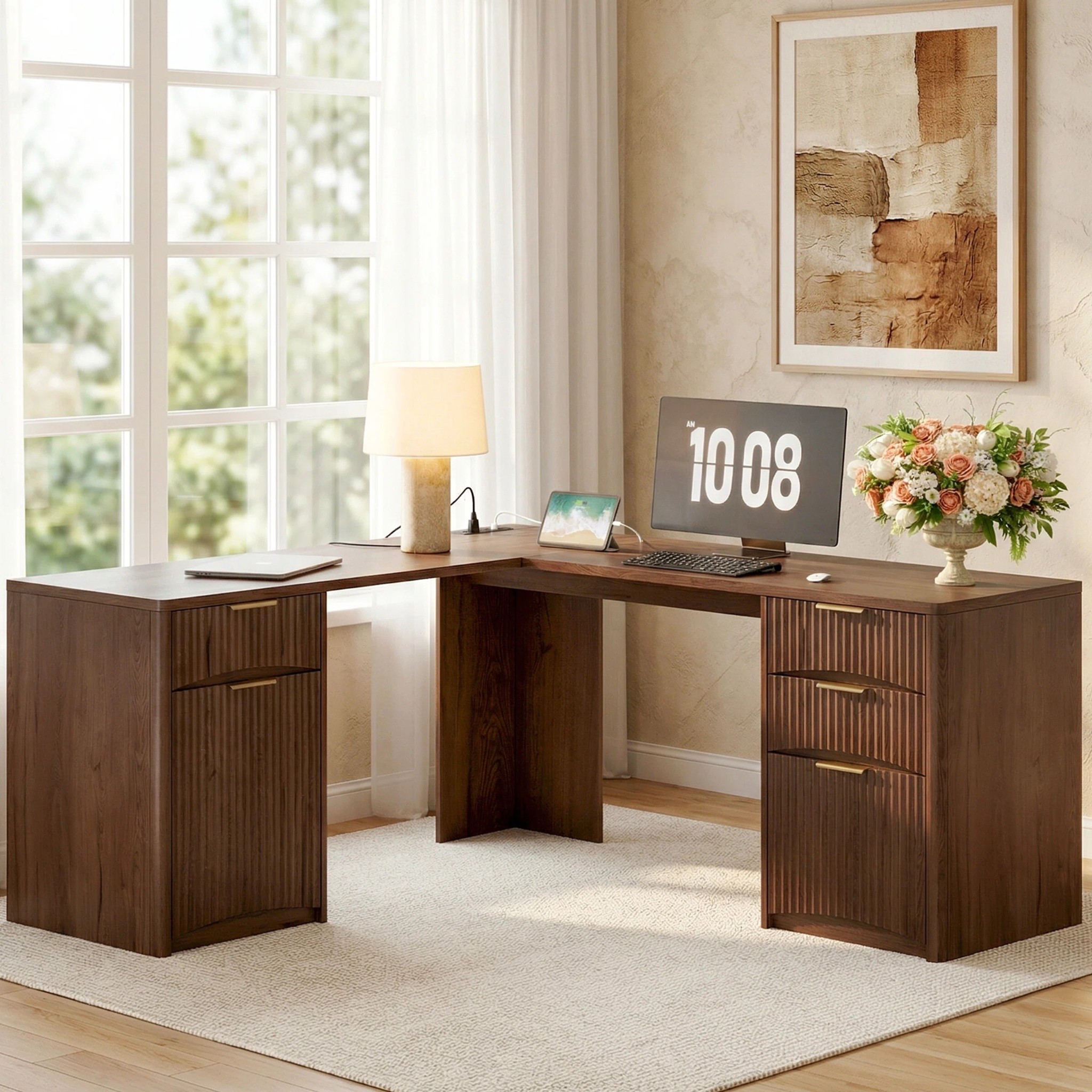 63” fluted L-shaped desk with drawers, file cabinet, and charging station — modern, functional, and perfect for home offices. ON SALE and under $350.

Keywords:

* L shaped desk
* fluted desk
* modern office desk
* executive desk
* walnut desk
* corner computer desk
* desk with drawers
* desk with storage
* home office setup
* work from home desk
* productivity workspace
* office organization
* desk setup ideas
* remote work setup
* home office decor
* workspace inspiration
* modern office aesthetic
* warm minimalist design
* executive style workspace
* clean desk setup
* elevated home office
* functional luxury
* contemporary design
* refined interiors

#LTKSaleAlert #LTKSeasonal #LTKHome