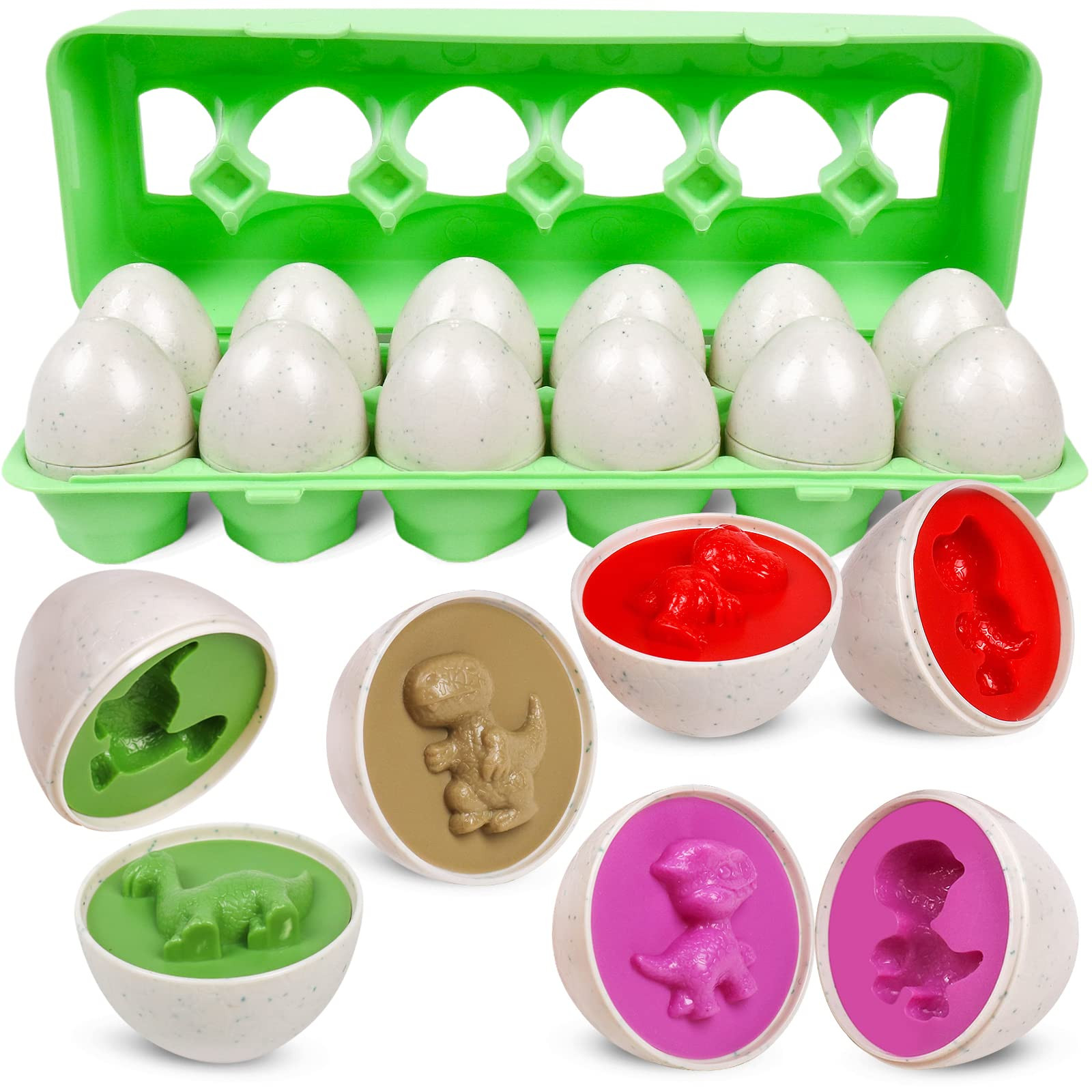 Easter Dinosaurs Matching Eggs for Toddlers,12 pcs Set Color & Shape Egg Puzzle Toy Montessori Ed... | Amazon (US)