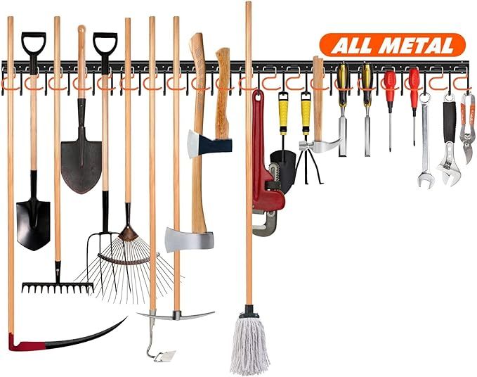 68'' All Metal Garden Tool Organizer Adjustable Garage Tool Organizer Wall Mount Garage Organizer... | Amazon (US)