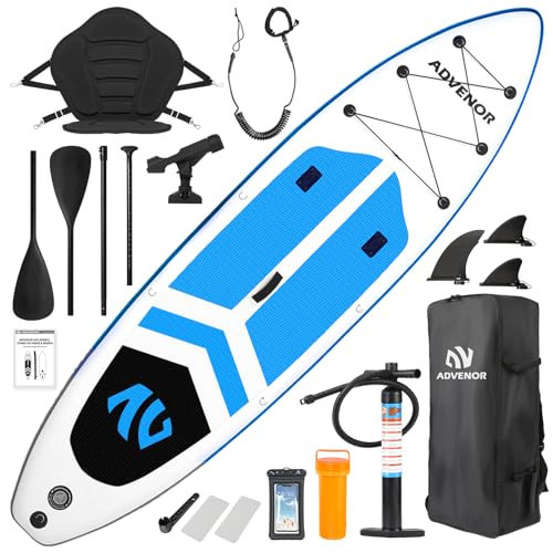 ADVENOR Paddle Board 11'x33 x6 Extra Wide Inflatable Stand Up Paddle Board for Fishing with Rod Holder, Fishing Mounts on 2 Sides, Kayak Seat, Double Blade Paddle,Backpack,Leash,and Hand Pump | Amazon (US)