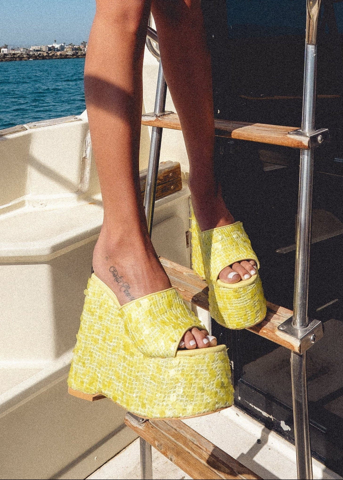 BETSEY-YELLOW PLATFORM SEQUIN WEDGE SANDAL | Azalea Wang