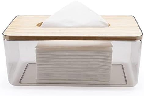 Minimalist Tissue Dispenser Box Clear Acrylic Facial Napkin Holders with Bamboo Cover Rectangle D... | Amazon (CA)