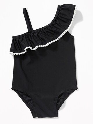 Old Navy Baby Pom-Pom One-Shoulder Swimsuit For Toddler Girls Black Size 12-18 M | Old Navy US