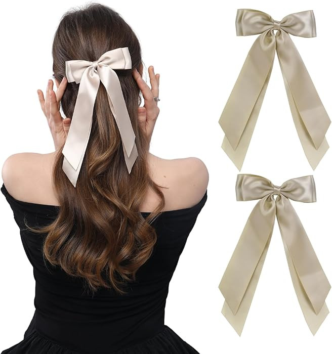 LuSeren 2 PCS Double Layer Hair Bows Gold Hair Ribbon Clips Ponytail Holder Accessories for Women... | Amazon (US)
