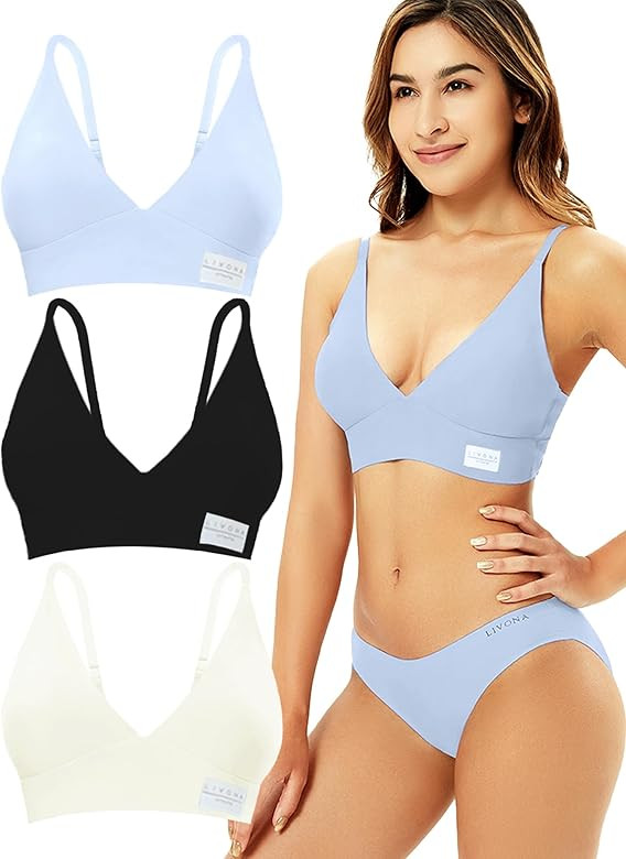 Livona Bras for Women - 3 Pack Sports Bra Bralettes with Support Workout Tops Wireless Bra Cami C... | Amazon (US)