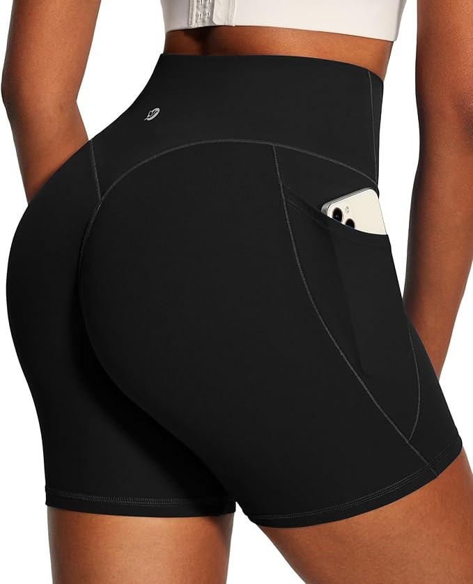 IUGA Butt Lifting Biker Shorts Women with Pockets Tummy Control No Front Seam Gym Workout Shorts ... | Amazon (US)
