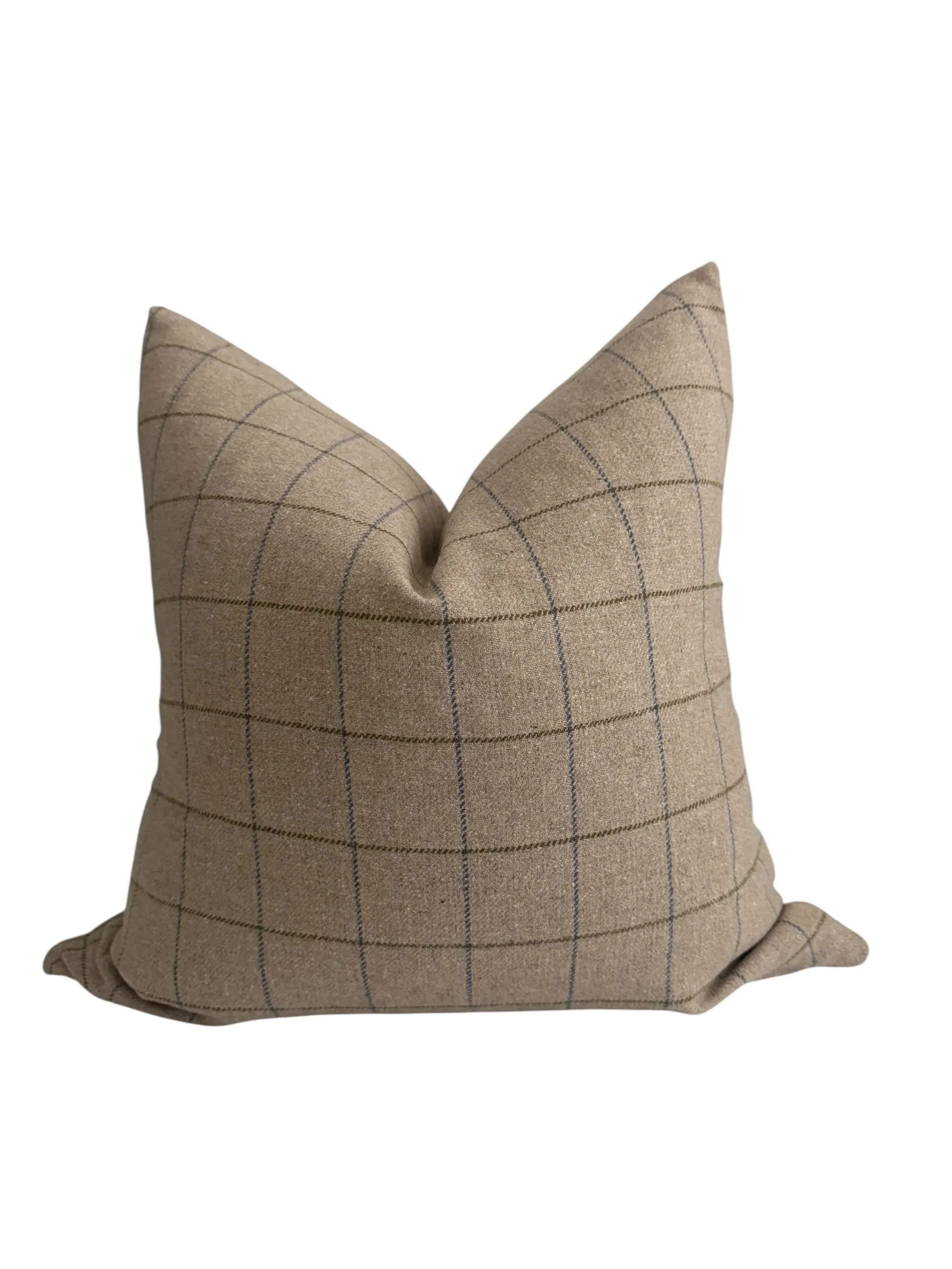 Taupe Plaid Pillow Cover, Windowpane Throw Pillow, Neutral Designer Pillow Cover, Beige Blue Check Pillow, Classic Home Decor | Etsy (Global)
