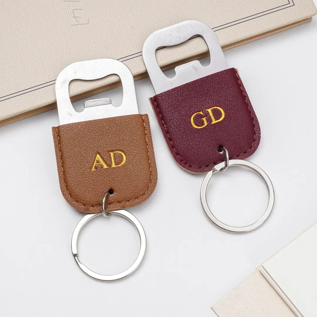 Personalized Leather Bottle Opener Keychain, Custom Initials Keyring, Groomsmen Gift, Best Man Gi... | Etsy (US)